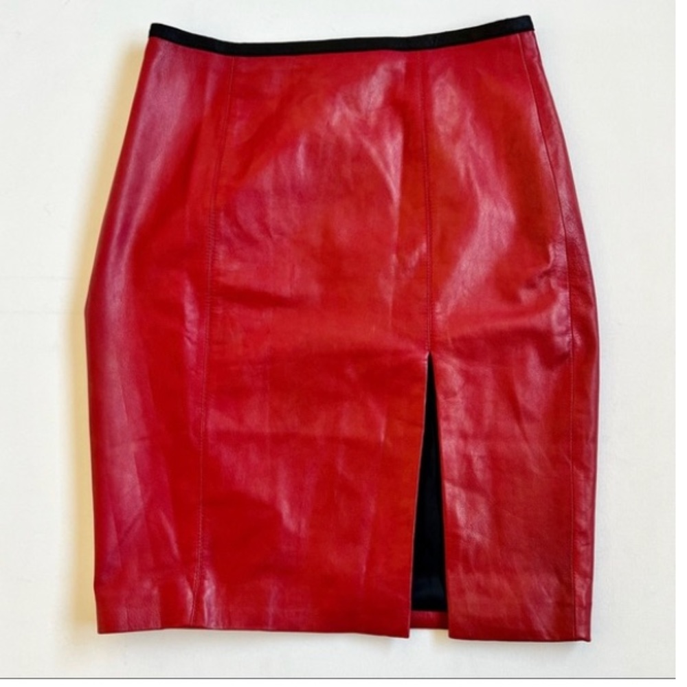 Veda Leather shirt with slit in red sz M